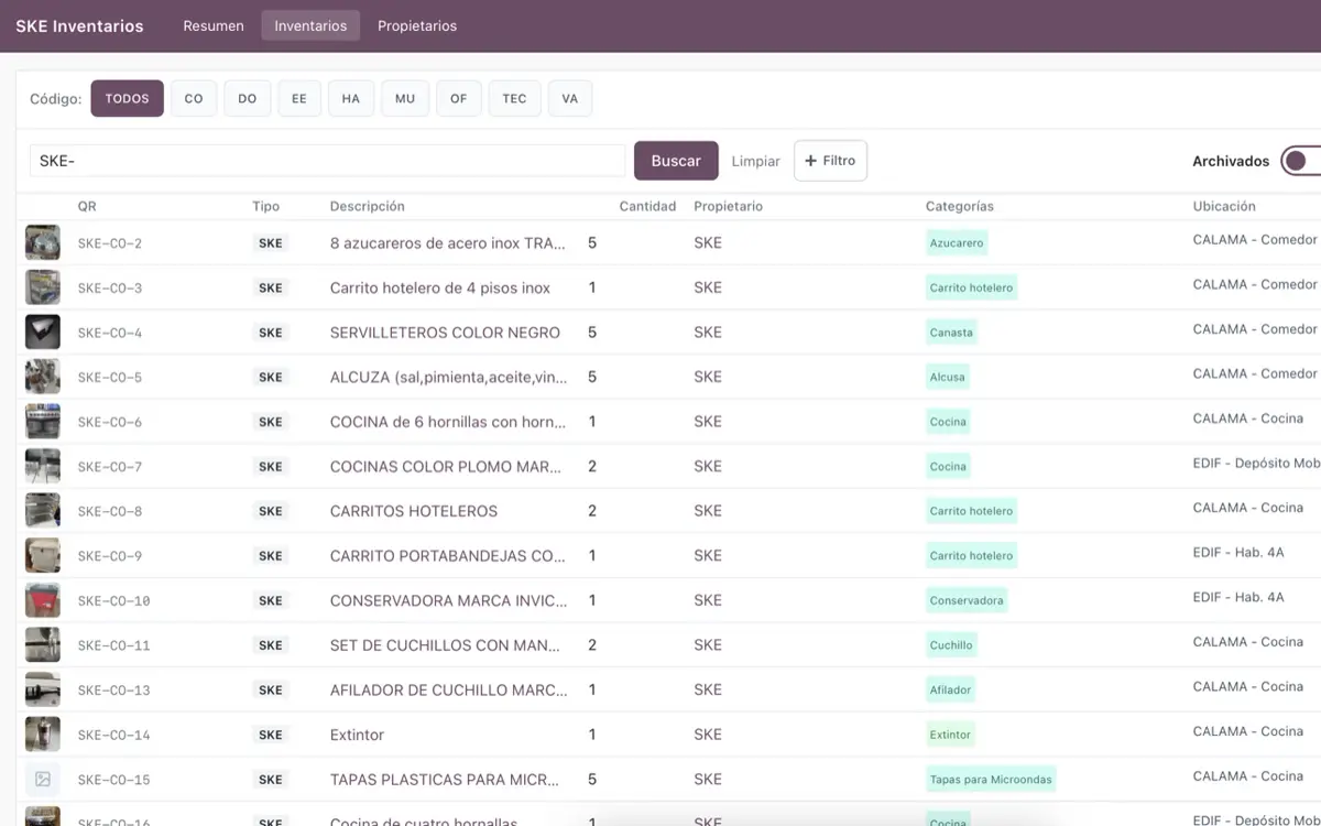 Screenshot of SKE Inventory